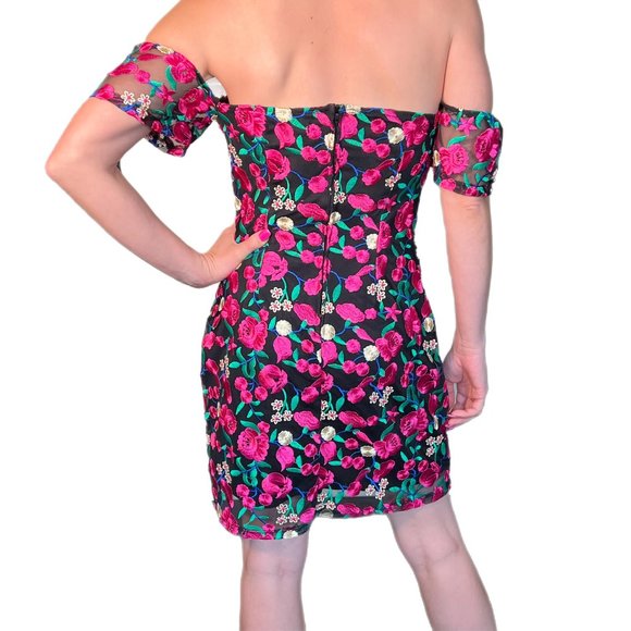 NWOT: Embroidered floral off-the-shoulder cocktail dress - Picture 3 of 4
